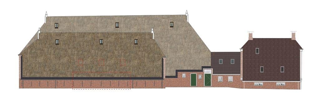 Vrijkomende monumentale boerderij groningen: zijaanzicht van De Tackenborg nadat deze gerestaureerd is.