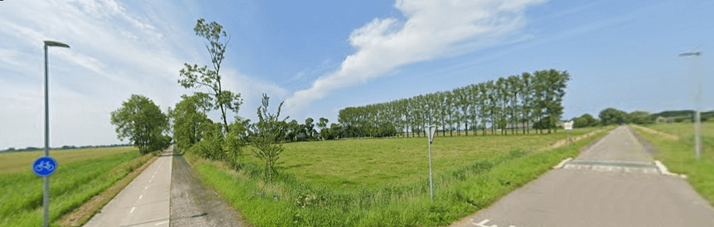 panoramafoto waar zowel de Bovenrijgerweg op staat als ook de Oude stadsweg waarover nu een snelfietspad loopt.